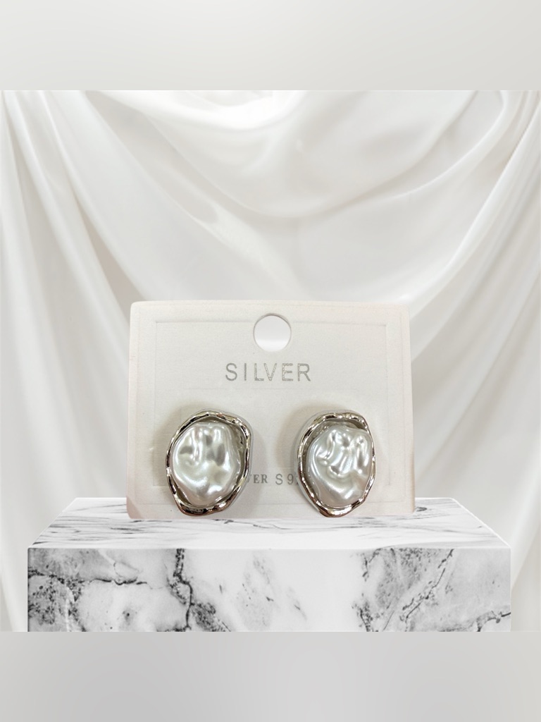 Silver Faux Pearl Stud Earrings